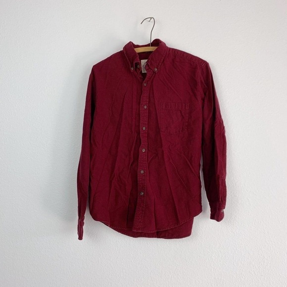 ST Johns Bay SJB Maroon Solid Flannel Button Down Long Sleeve Shirt Medium - Picture 2 of 7